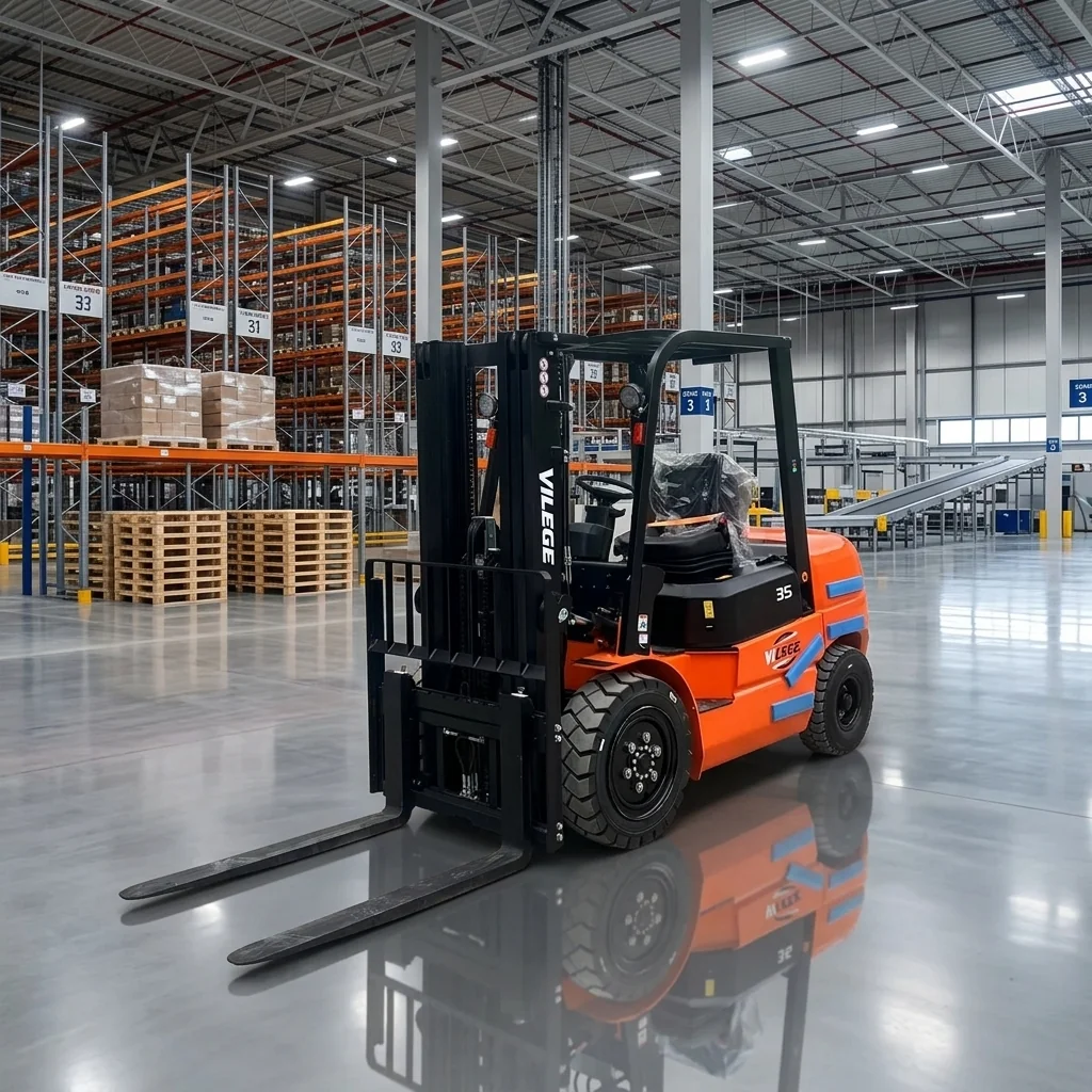 Xe nâng dầu VILEGE 3.5 Tấn trong kho bãi công nghiệp